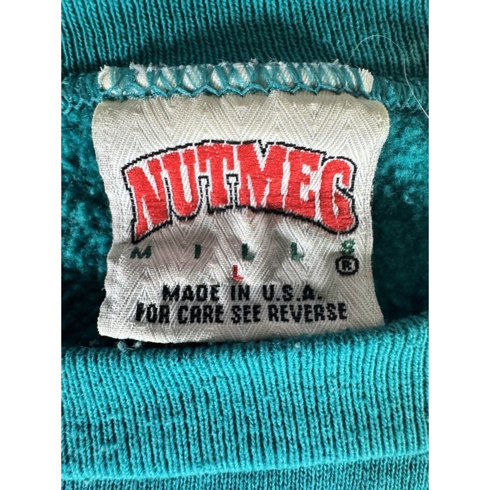 Vintage 90s Miami Dolphins Sweatshirt Nutmeg Large USA NFL Football Aqua VTG - Picture 2 of 7